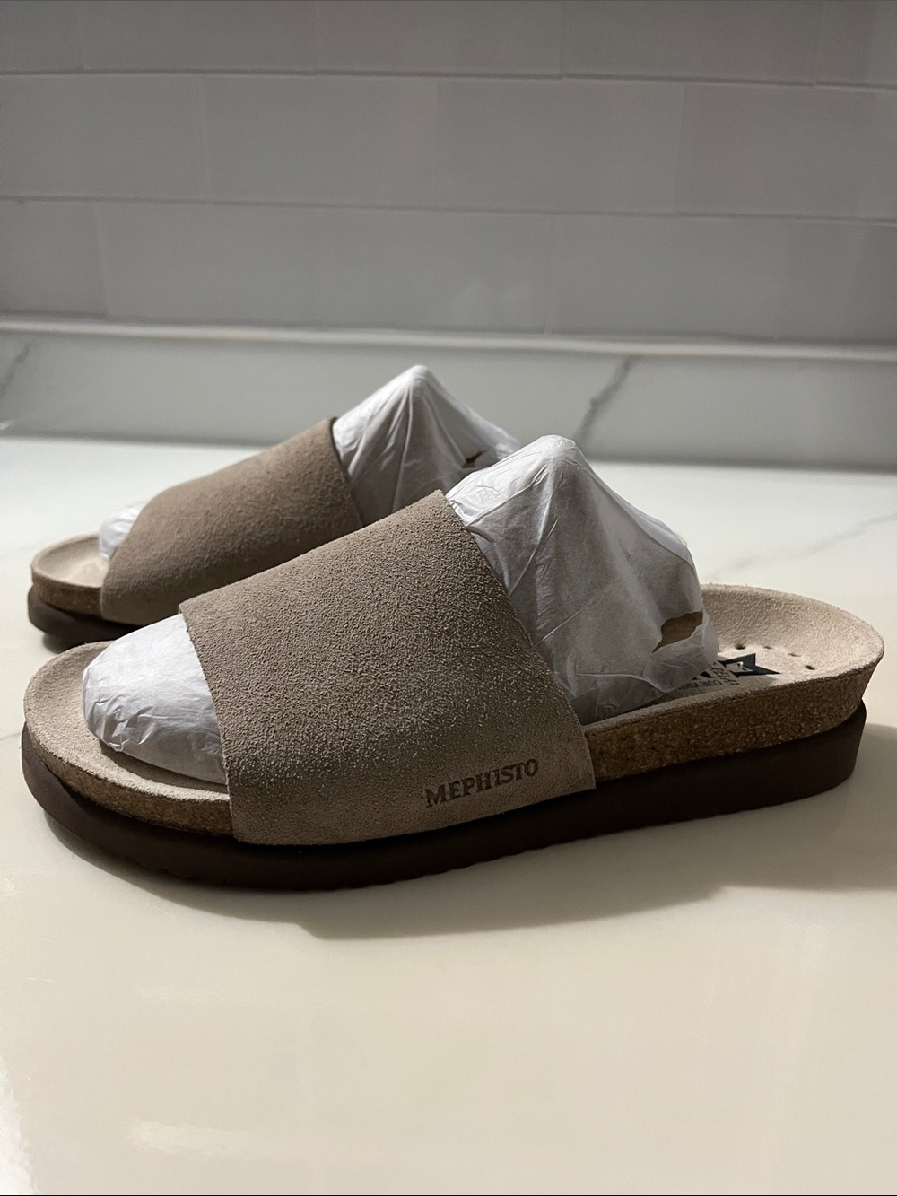 Mephisto Women’s Taupe Suede Slide Sandals - Picture 2 of 8